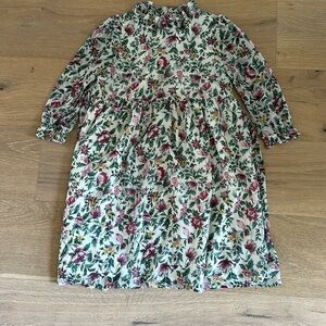 Janie and Jack Cream Floral Long-Sleeve Dress with Pink and Green Accents